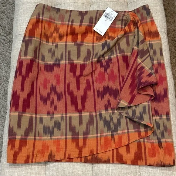 Ralph Lauren Women’s Geo Motif Cotton Linen Wrap Skirt Red Size 8 - NWT - Picture 6 of 14